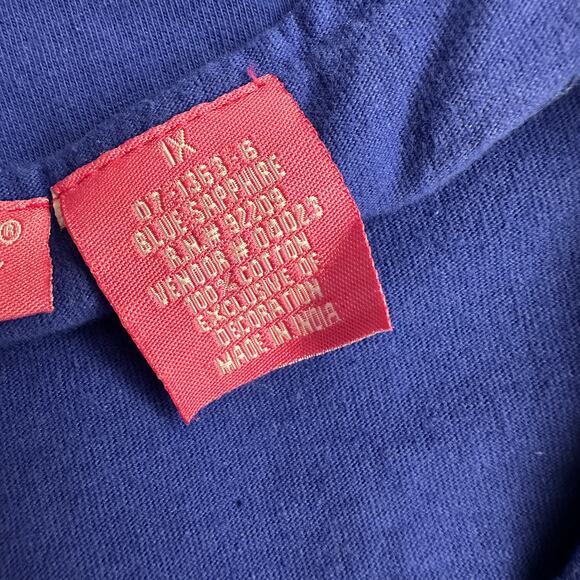 Woman Within Womens Embroidered Pullover Top Size 1X Blue White Boho Paisley - Picture 4 of 8